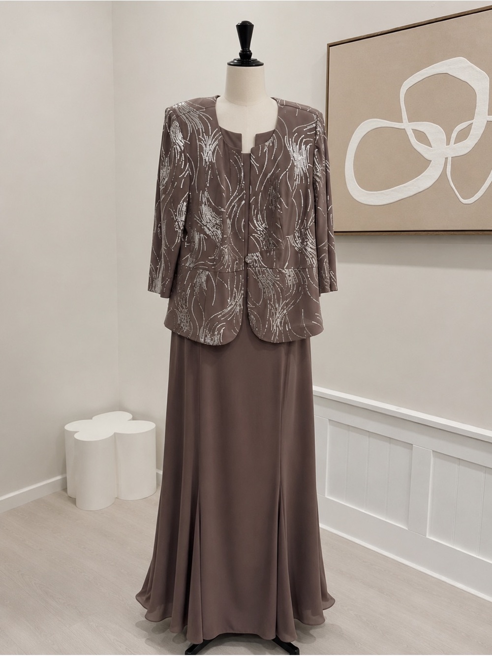 Alex Evenings Taupe Maxi Skirt with Embellished Jacket